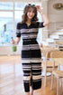 Chic Button Down Fitted Stripes Long Dresses